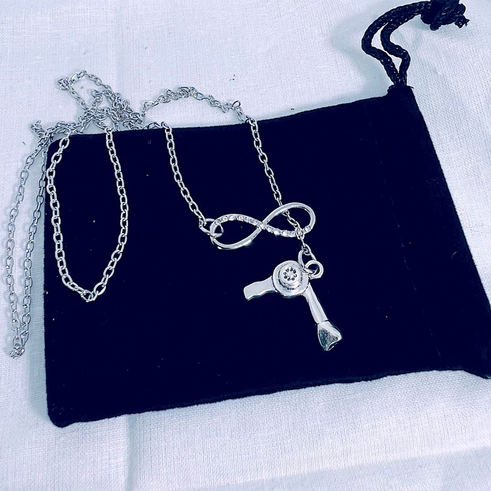 Infinity Sparkle Motivational Hairdresser Titanium Stainless Steel Necklace NEW